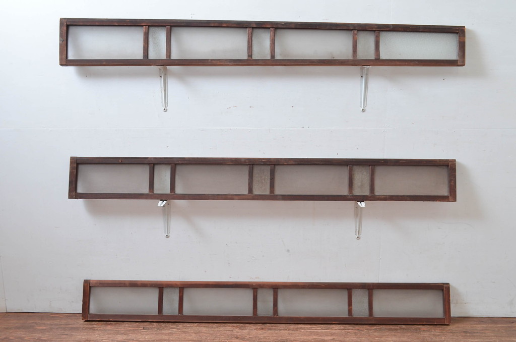 アンティーク建具　時代の流れを感じる古い木味が趣深い明り取り3枚セット(明かり取り)(R-081968)