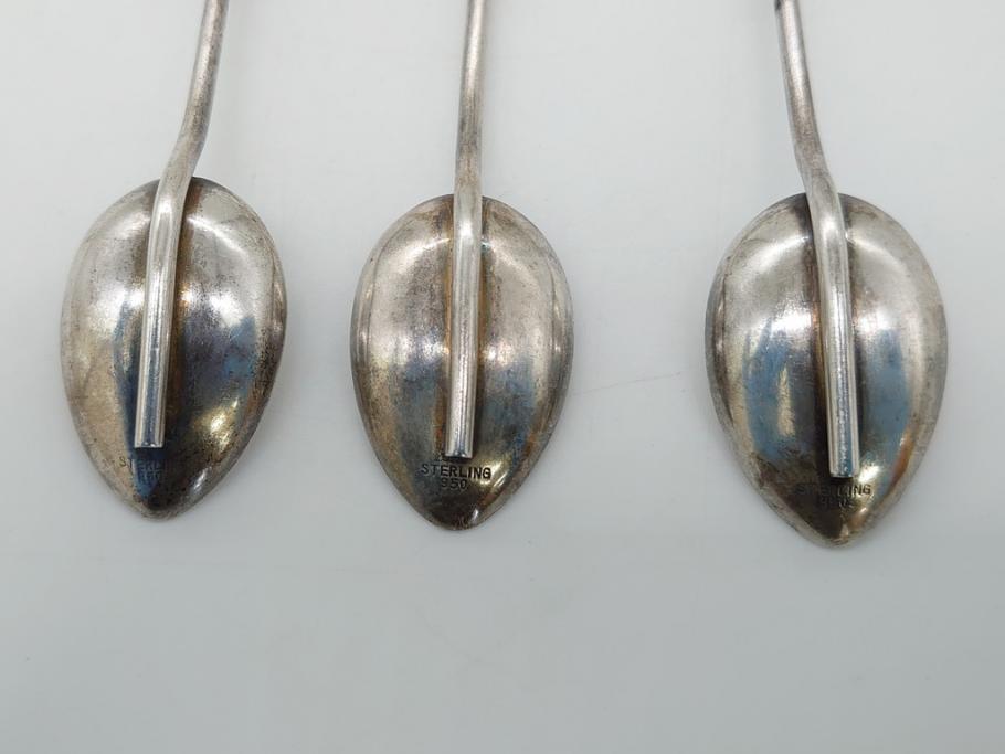 銀製　ストロースプーン　StrawSpoon　SILVER　STERLING950各6本ずつ(カラトリー、洋食器)(R-063948)