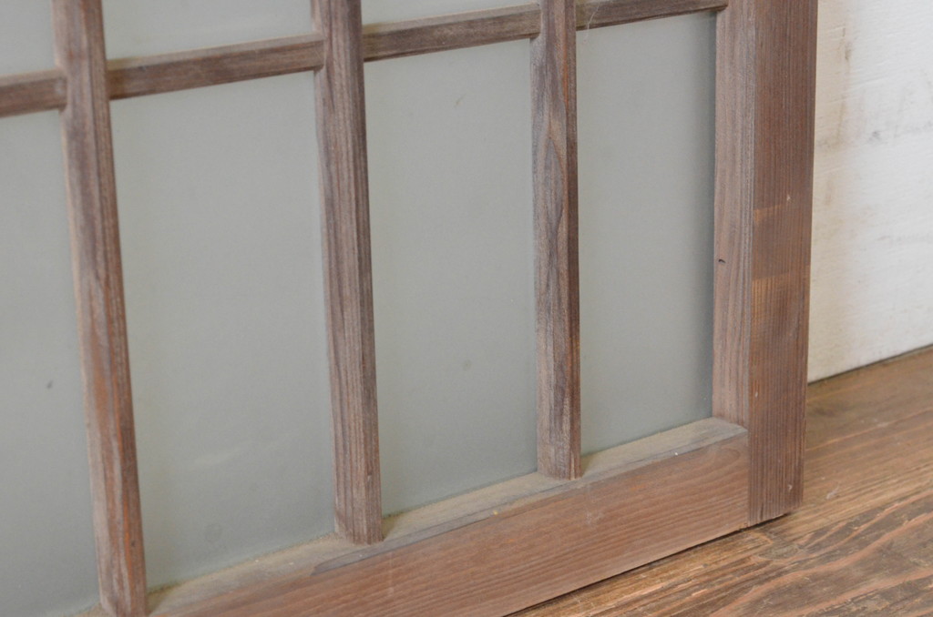 アンティーク建具　和の雰囲気溢れるガラス入り格子欄間2枚セット(明り取り、明かり取り)(R-065292)