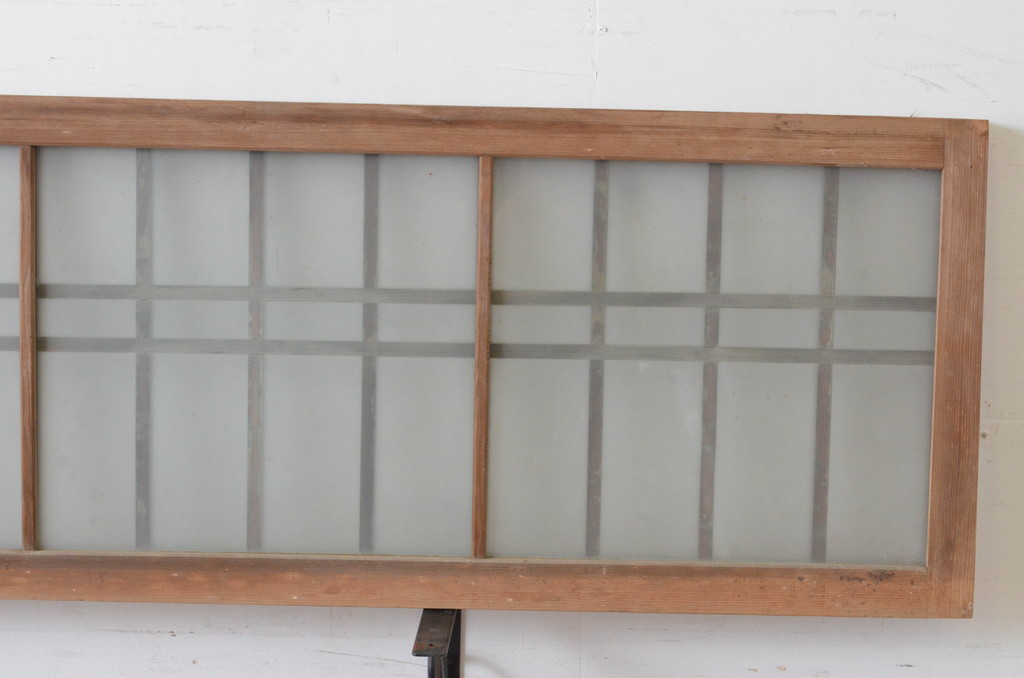 アンティーク建具　和の雰囲気溢れるガラス入り格子欄間2枚セット(明り取り、明かり取り)(R-065292)