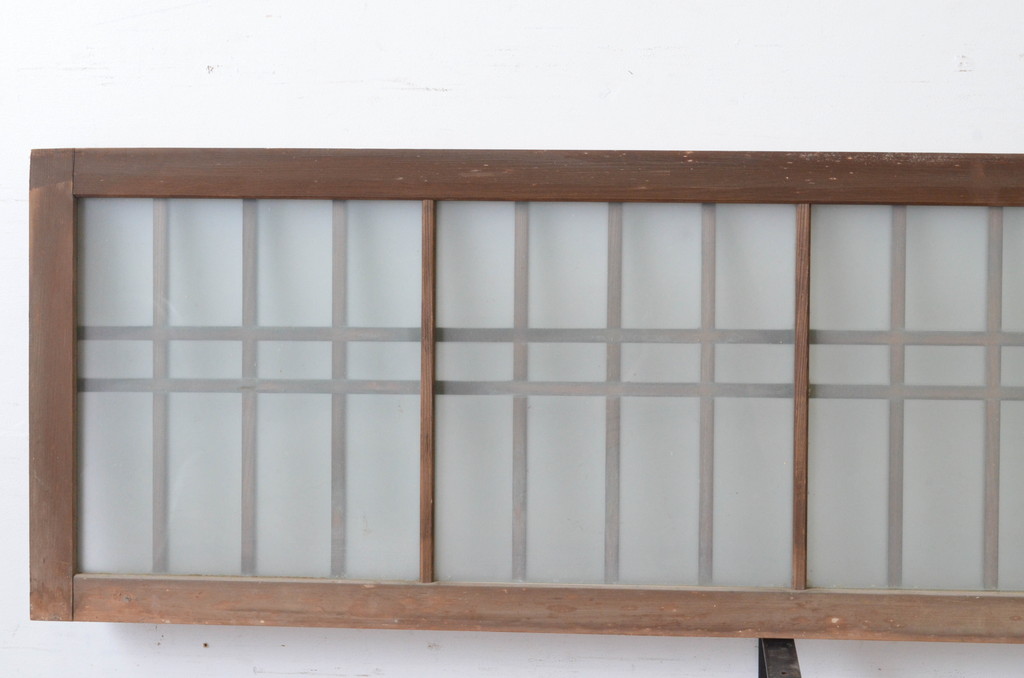 アンティーク建具　和の雰囲気溢れるガラス入り格子欄間2枚セット(明り取り、明かり取り)(R-065294)