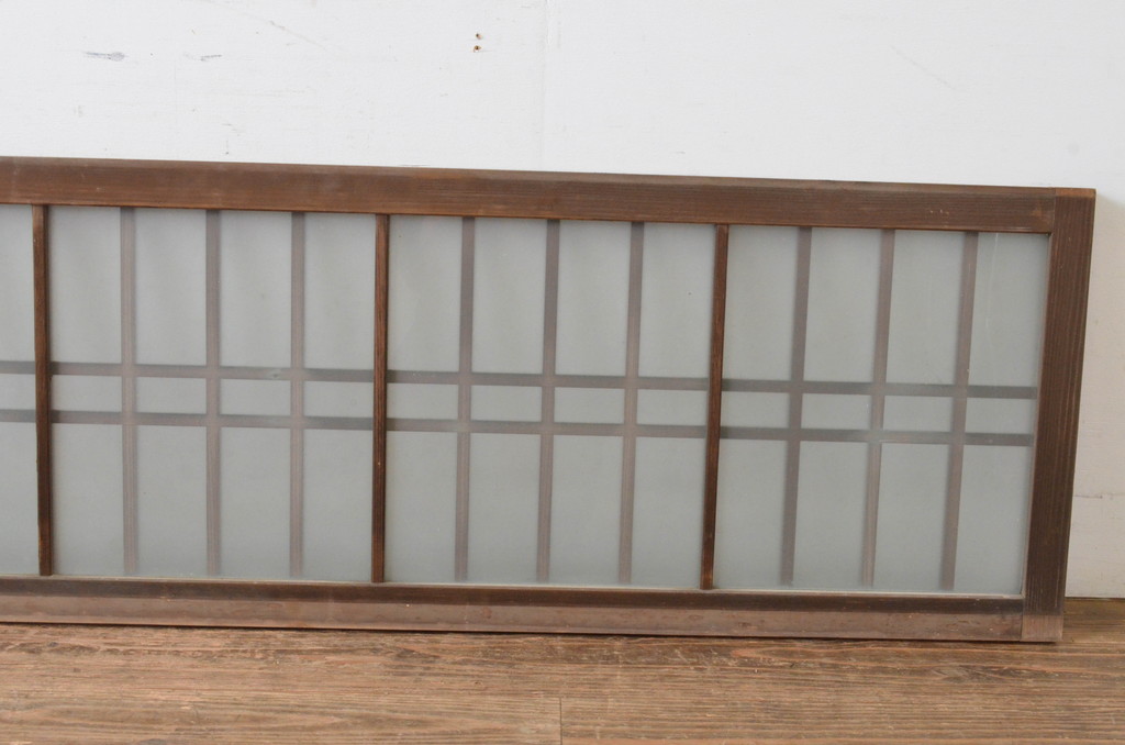 アンティーク建具　和の雰囲気溢れるガラス入り格子欄間2枚セット(明り取り、明かり取り)(R-065296)