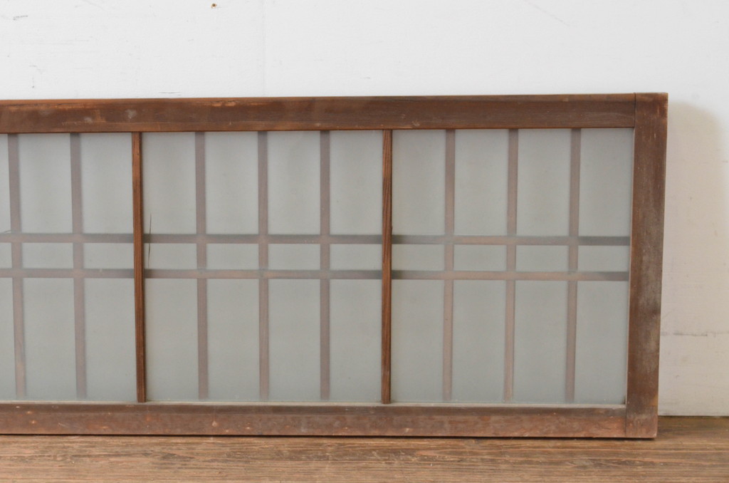 アンティーク建具　和の雰囲気溢れるガラス入り格子欄間2枚セット(明り取り、明かり取り)(R-065300)