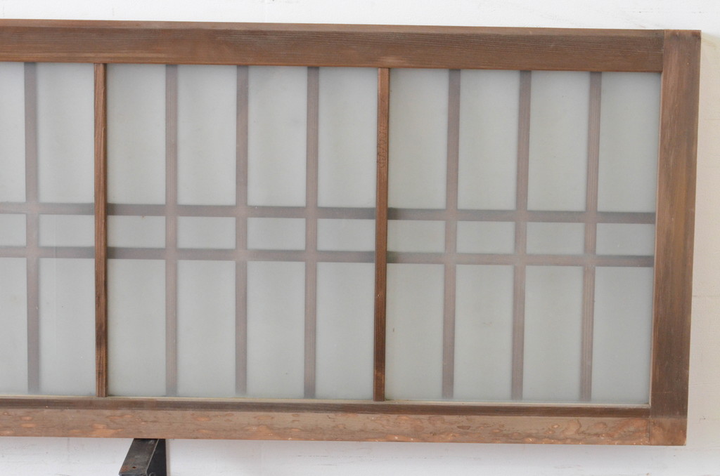 アンティーク建具　和の雰囲気溢れるガラス入り格子欄間2枚セット(明り取り、明かり取り)(R-065301)