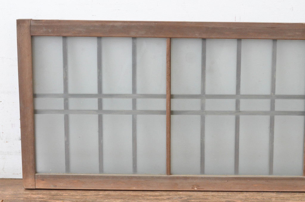 アンティーク建具　和の雰囲気溢れるガラス入り格子欄間1枚(明り取り、明かり取り)(R-065303)