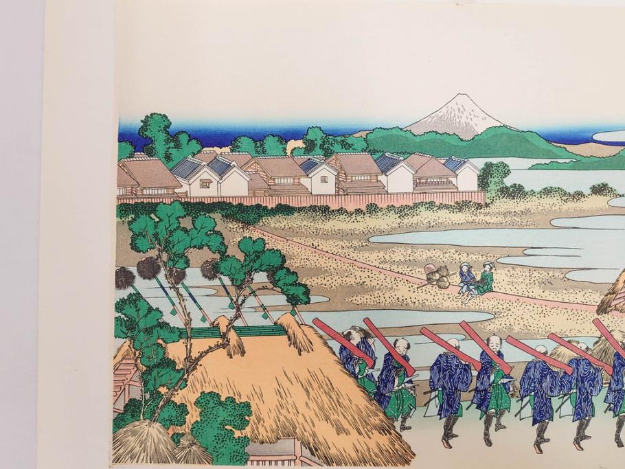 復刻版　昭和37年　加藤版画研究所　葛飾北斎　冨嶽三十六景　木版画7点セット(浮世絵、神奈川沖浪裏、凱風快晴、山下白雨、相州箱根湖水、常州牛堀、相州七里浜、従千住花街眺望の不二)(R-082520)