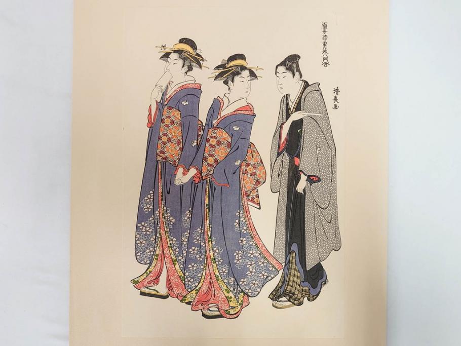 アダチ版画研究所　五都美術社　浮世絵版画撰集　版画8点セット(北尾重政、鳥居清信、清満、清長、石川豊信、栄松斎長喜、安藤広重、勝川春好)(R-082523)