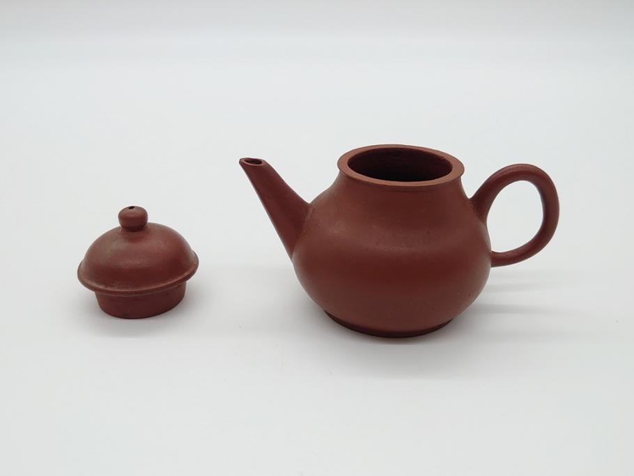 古玩　孟臣　工夫茶器　梨型　なめらかなフォルムが目を惹く朱泥急須1対(煎茶器、茶壷、茶道具、中国、唐物)(R-061690)