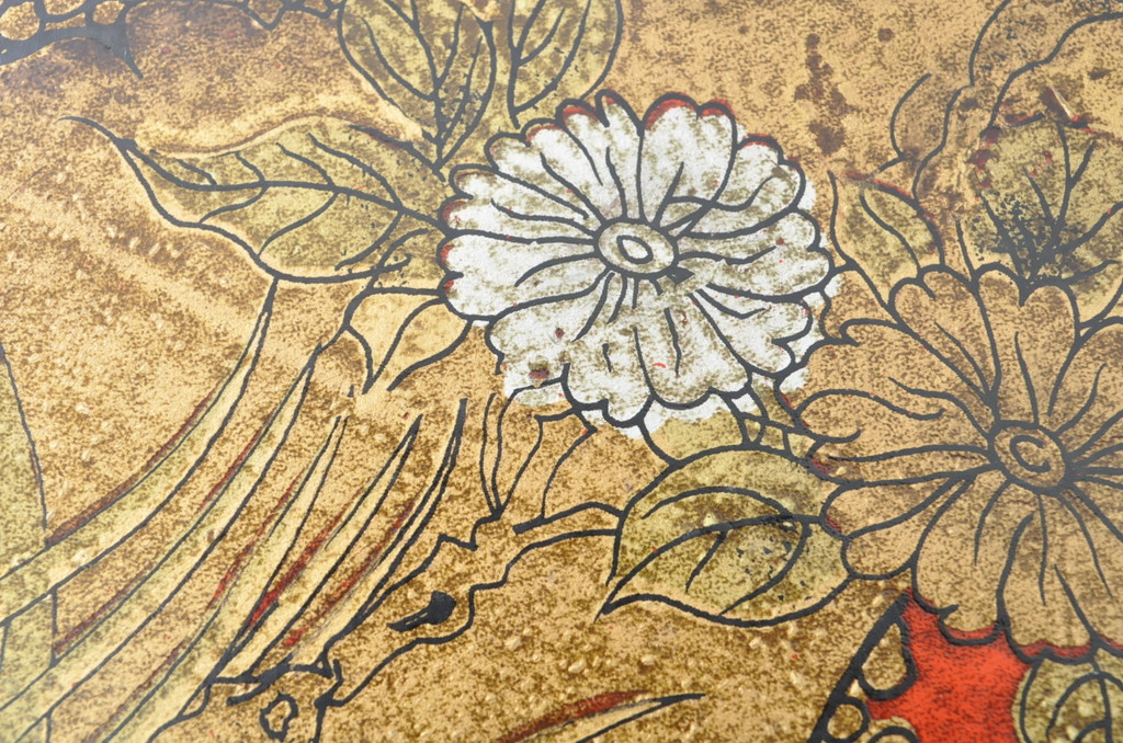 アジアンビンテージ　オリエンタルデザイン　華やかな花鳥図が描かれた朱塗りのサイドチェスト(引き出し、サイドボード、ヴィンテージ)(R-081750)