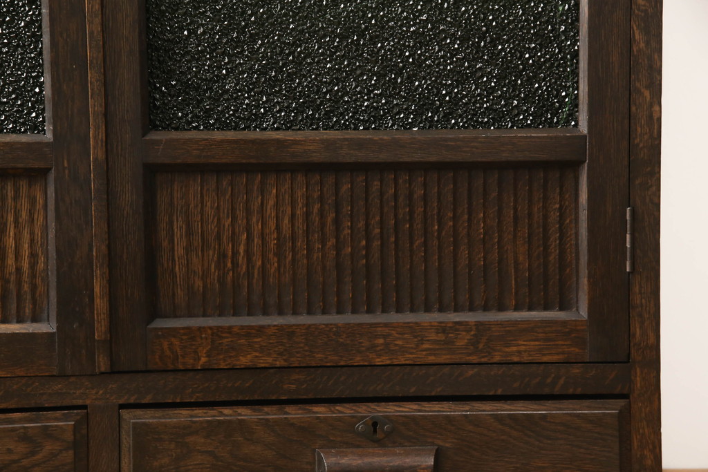 和製アンティーク　ダイヤガラス　大正ロマンの雰囲気漂う色ガラス入り本箱(ブックケース、収納棚、戸棚、食器棚、カップボード、キャビネット)(R-067305)
