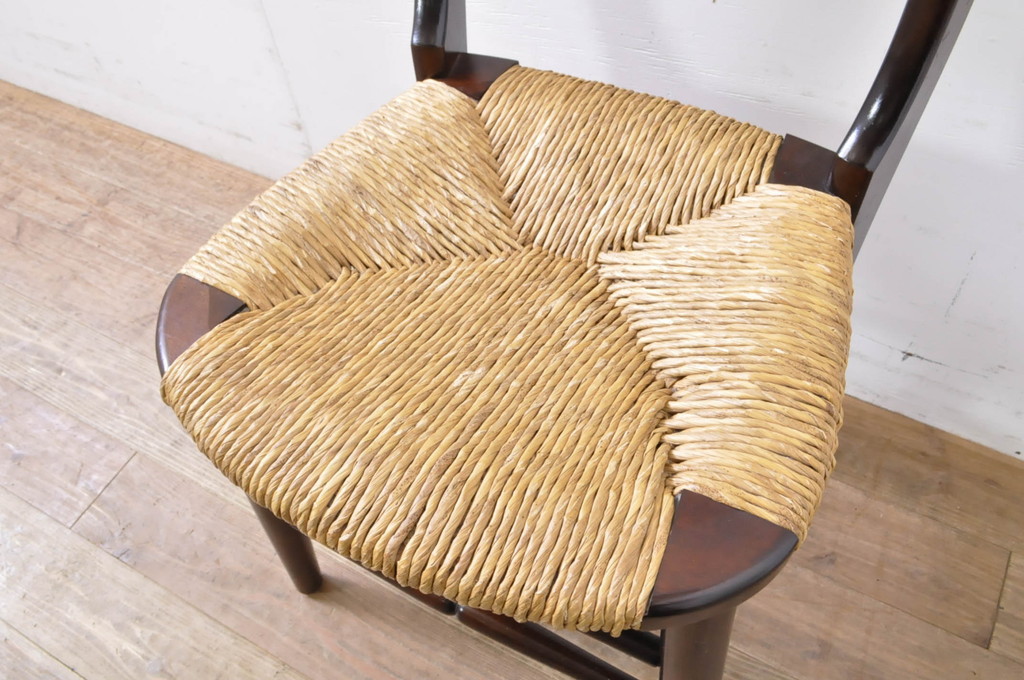 中古　美品　松本民芸家具　#37型　落ち着きのある色味がお洒落なラッシチェア(椅子、イス、チェア、ダイニングチェア)(定価約15万円)(R-066817)