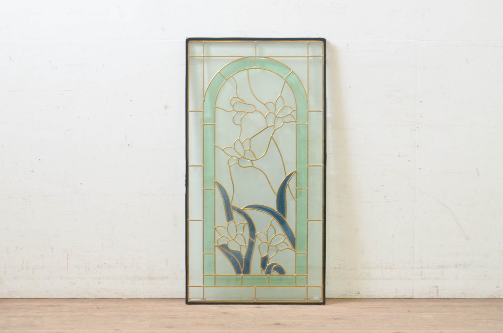 未使用品　湖の菖蒲(みずうみのあやめ)　デットストック品のステンドグラス(建具、ドア、窓、照明、衝い立て、衝立、つい立て)(定価約10万8千円)(R-074418)