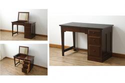 中古　美品　松本民芸家具　空間を有効に活用できるデスク型ドレッサー(鏡台、化粧台、ミラー、片袖机、ワークデスク、在宅用、在宅ワーク用)(定価約38万円)(R-073094)