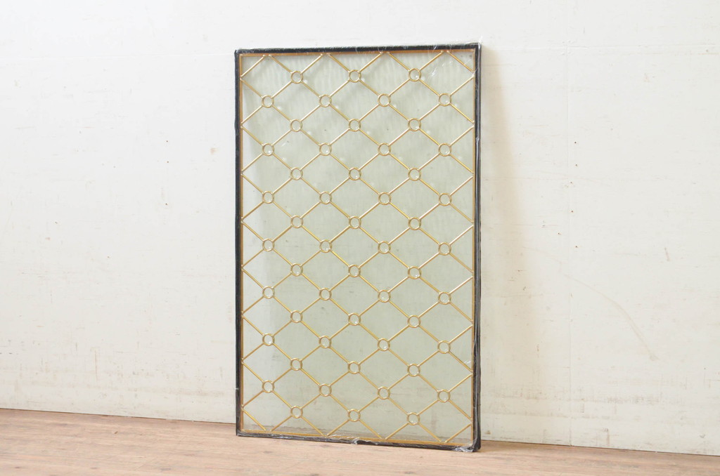 未使用品　菱格子(ヒシクロス)　デットストック品のステンドグラス(建具、ドア、窓、照明、衝い立て、衝立、つい立て)(定価約12万円)(R-074432)