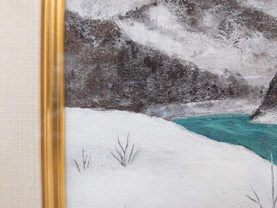 真作　松本栄　「雪の最上川」　日本画(絵画、風景、額装、共シール、箱付き)(R-075899)