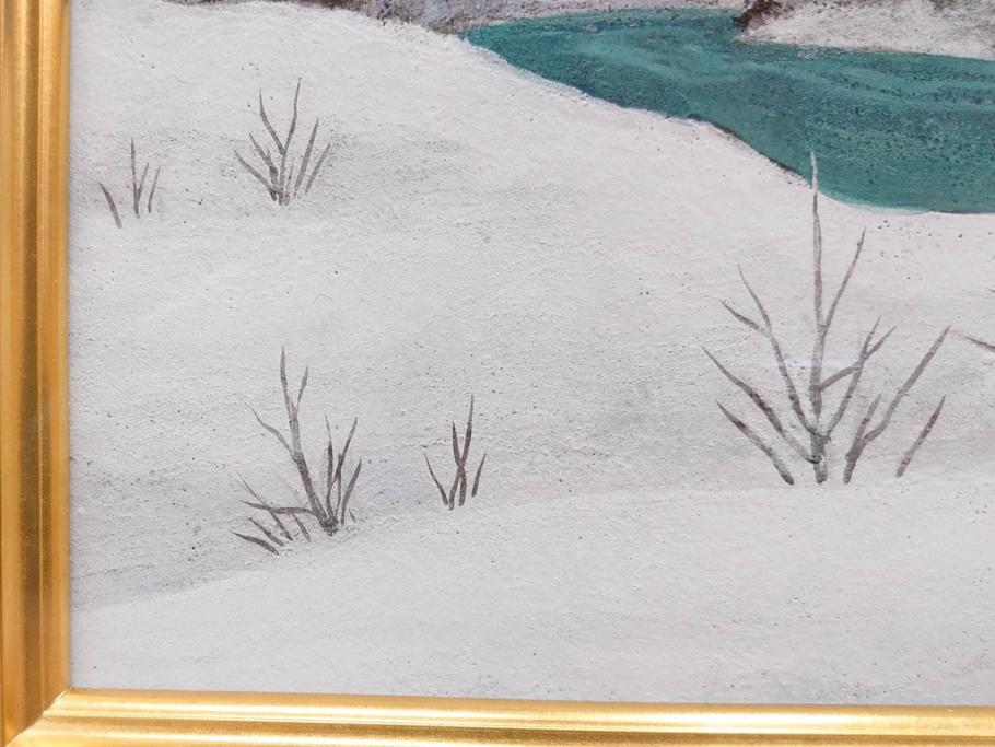 真作　松本栄　「雪の最上川」　日本画(絵画、風景、額装、共シール、箱付き)(R-075899)