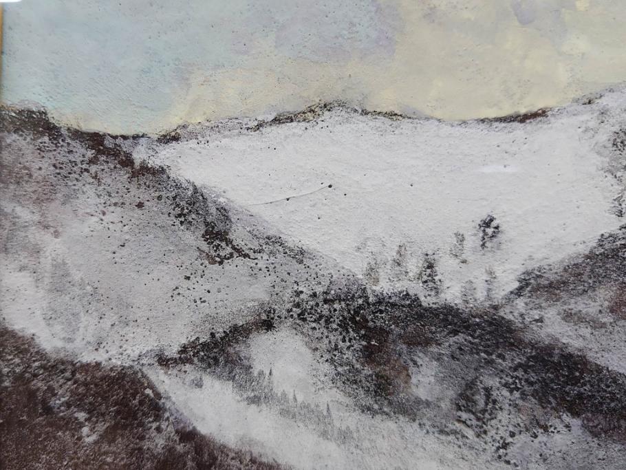真作　松本栄　「雪の最上川」　日本画(絵画、風景、額装、共シール、箱付き)(R-075899)