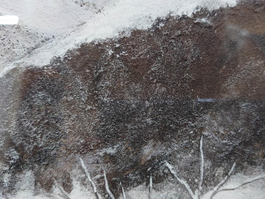 真作　松本栄　「雪の最上川」　日本画(絵画、風景、額装、共シール、箱付き)(R-075899)