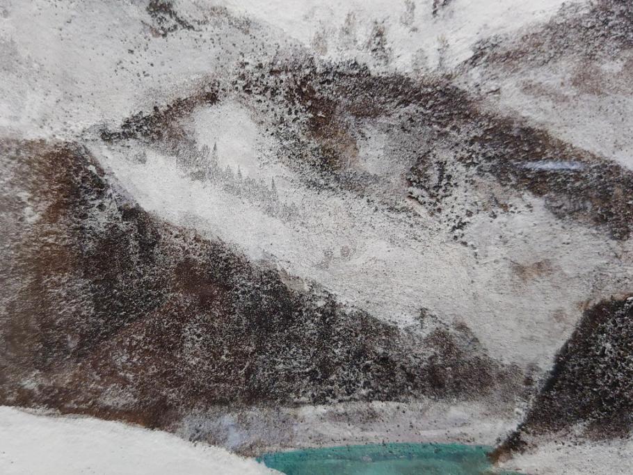 真作　松本栄　「雪の最上川」　日本画(絵画、風景、額装、共シール、箱付き)(R-075899)