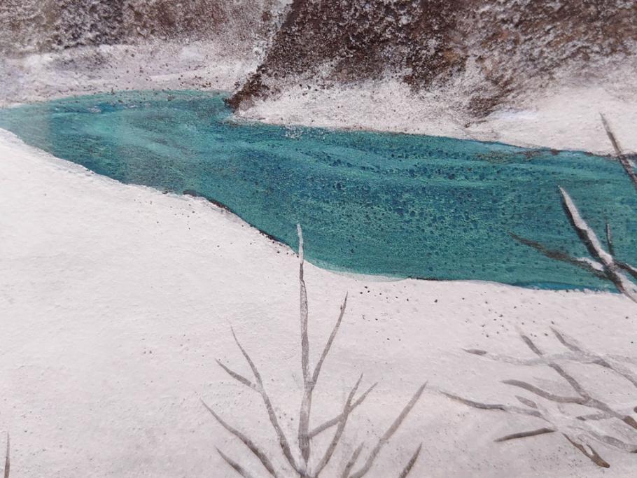 真作　松本栄　「雪の最上川」　日本画(絵画、風景、額装、共シール、箱付き)(R-075899)