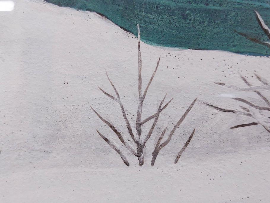 真作　松本栄　「雪の最上川」　日本画(絵画、風景、額装、共シール、箱付き)(R-075899)