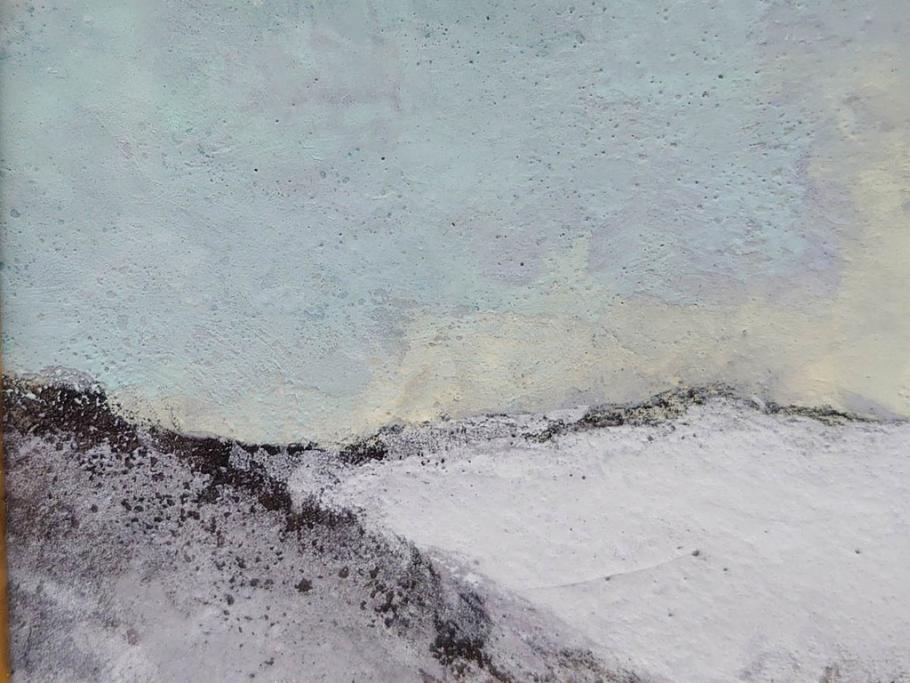 真作　松本栄　「雪の最上川」　日本画(絵画、風景、額装、共シール、箱付き)(R-075899)