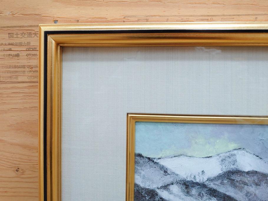 真作　松本栄　「雪の最上川」　日本画(絵画、風景、額装、共シール、箱付き)(R-075899)