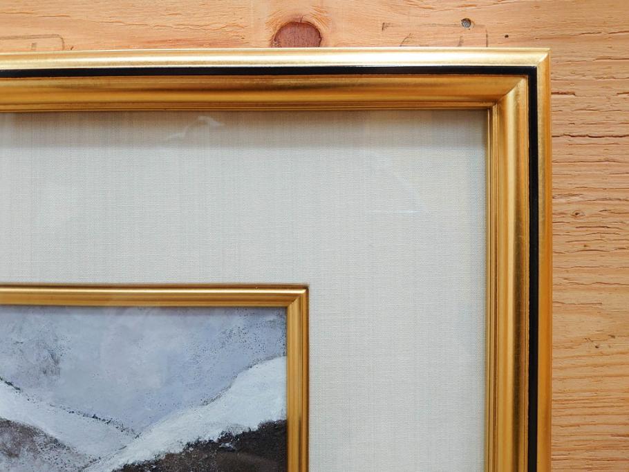 真作　松本栄　「雪の最上川」　日本画(絵画、風景、額装、共シール、箱付き)(R-075899)