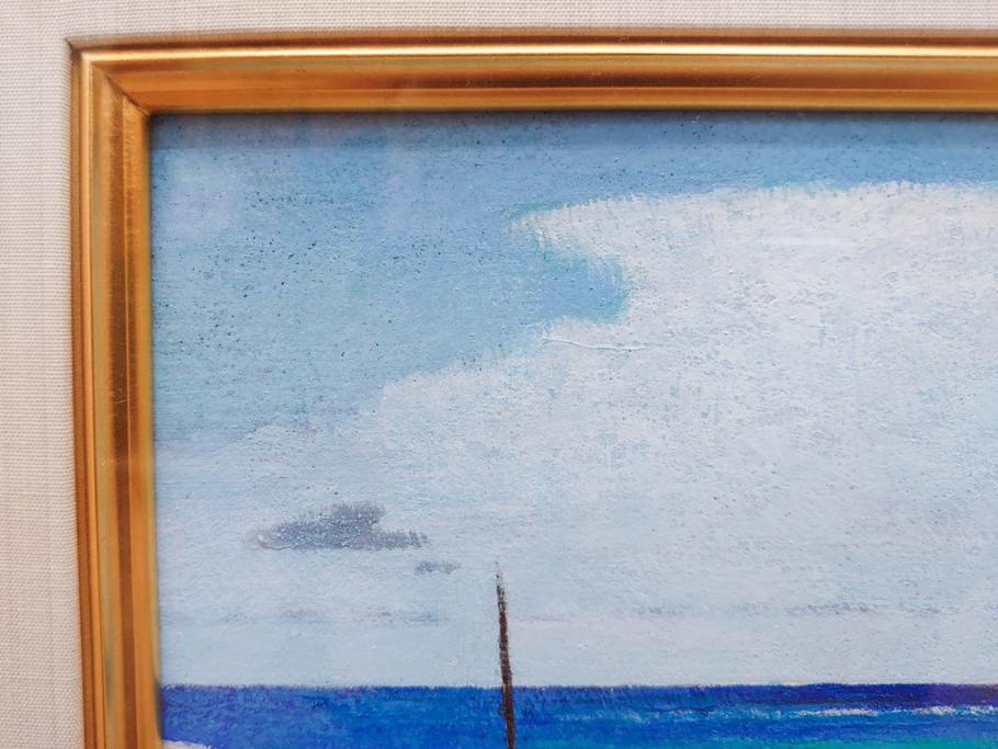 真作　松本栄　「珊瑚礁の海」　日本画(絵画、風景、額装、共シール、箱付き)(R-075900)
