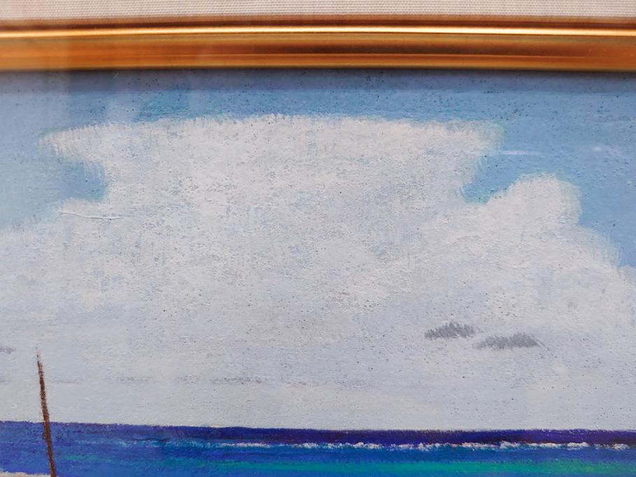 真作　松本栄　「珊瑚礁の海」　日本画(絵画、風景、額装、共シール、箱付き)(R-075900)