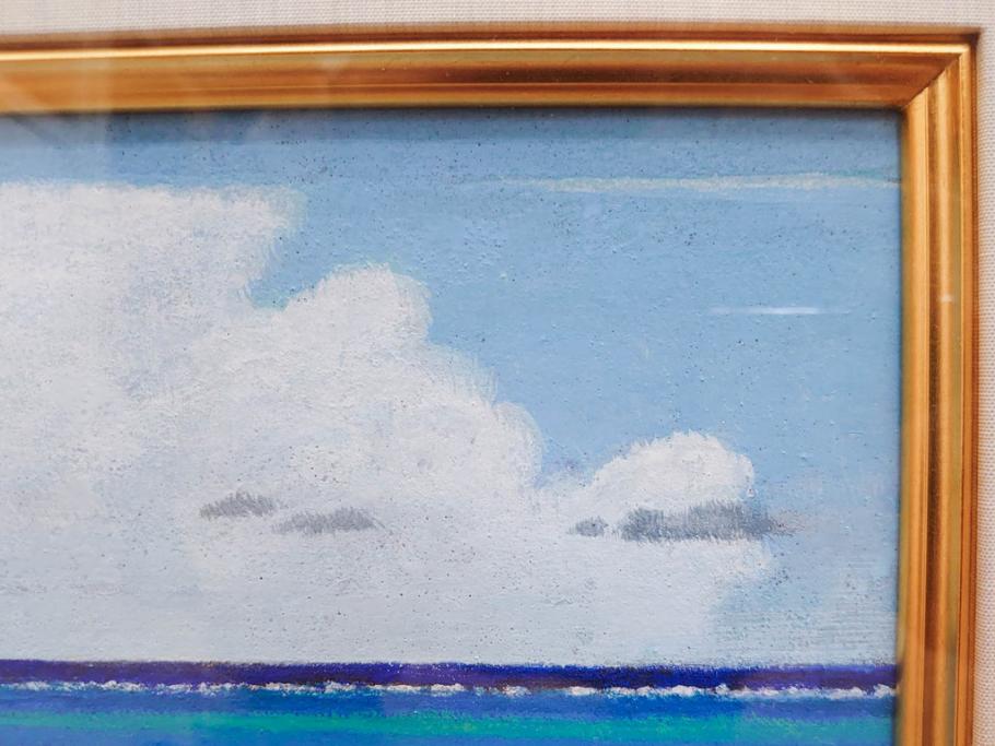 真作　松本栄　「珊瑚礁の海」　日本画(絵画、風景、額装、共シール、箱付き)(R-075900)
