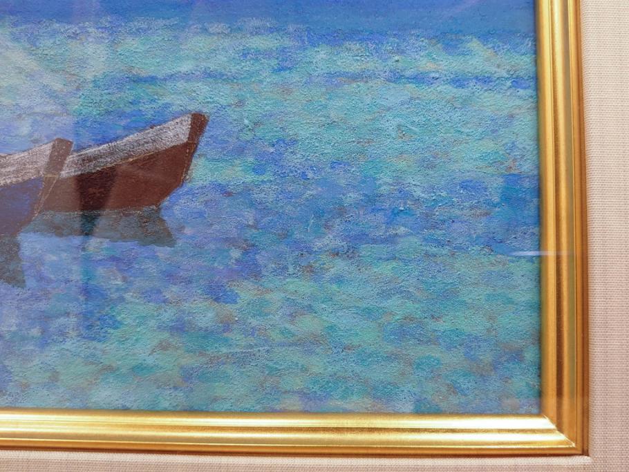 真作　松本栄　「珊瑚礁の海」　日本画(絵画、風景、額装、共シール、箱付き)(R-075900)