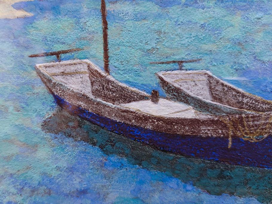 真作　松本栄　「珊瑚礁の海」　日本画(絵画、風景、額装、共シール、箱付き)(R-075900)