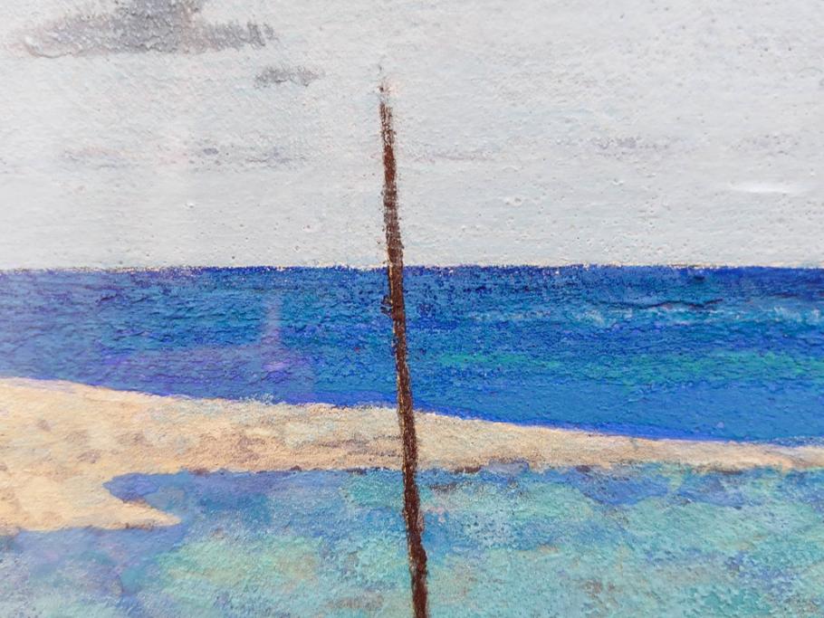 真作　松本栄　「珊瑚礁の海」　日本画(絵画、風景、額装、共シール、箱付き)(R-075900)