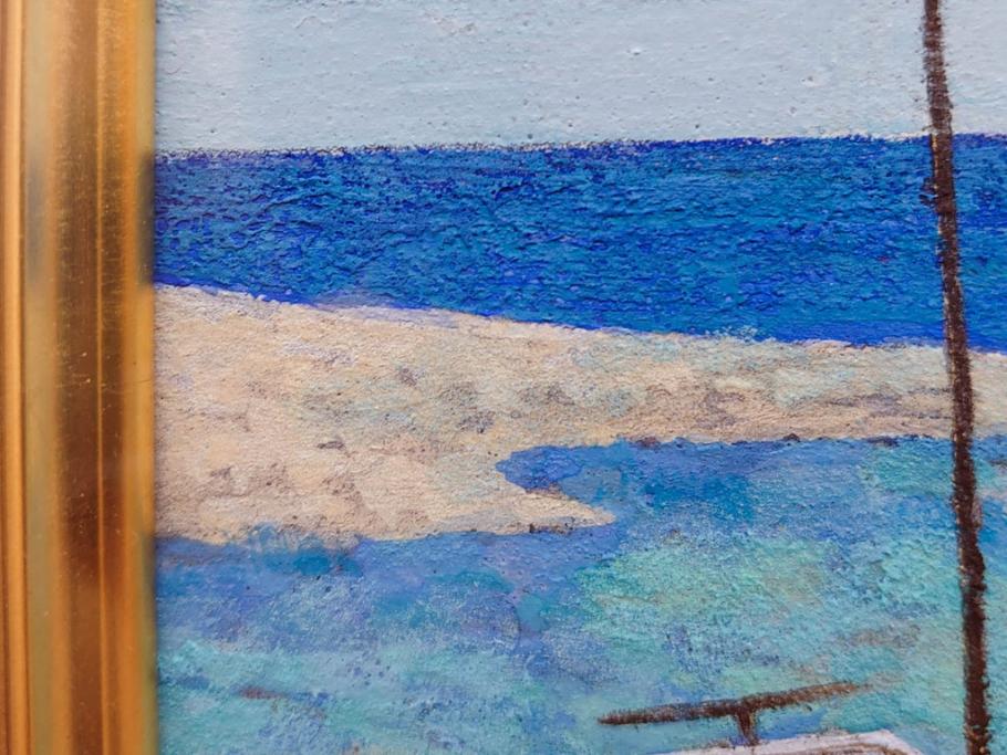 真作　松本栄　「珊瑚礁の海」　日本画(絵画、風景、額装、共シール、箱付き)(R-075900)