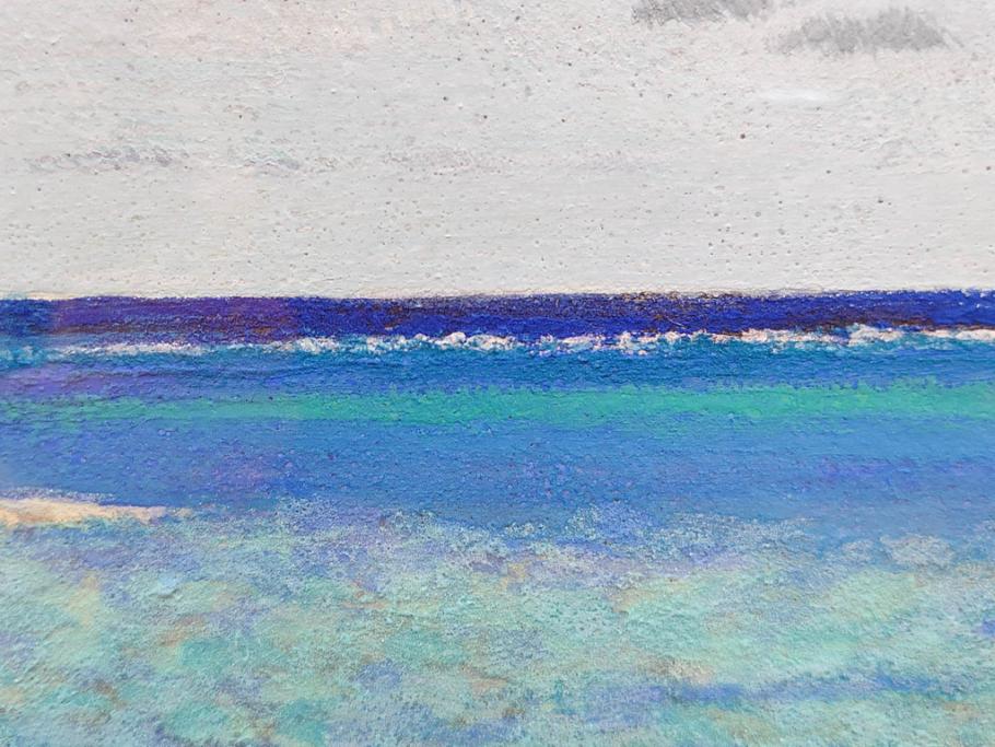 真作　松本栄　「珊瑚礁の海」　日本画(絵画、風景、額装、共シール、箱付き)(R-075900)