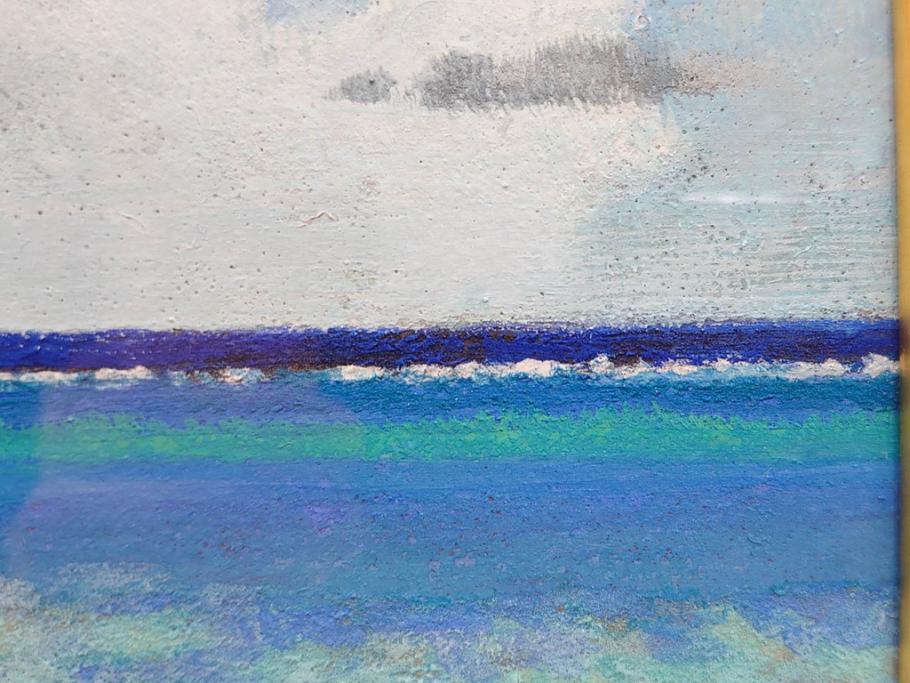 真作　松本栄　「珊瑚礁の海」　日本画(絵画、風景、額装、共シール、箱付き)(R-075900)