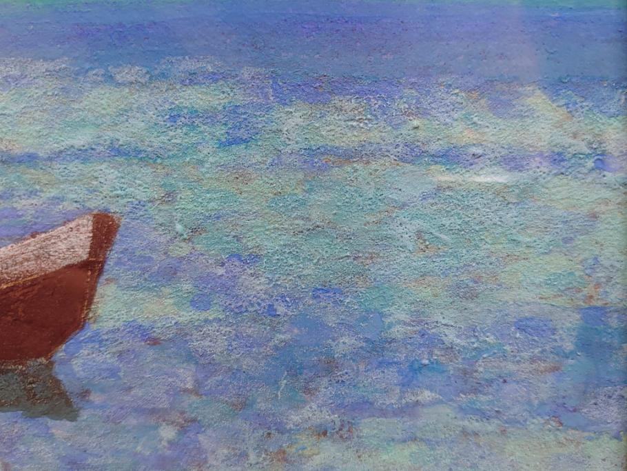真作　松本栄　「珊瑚礁の海」　日本画(絵画、風景、額装、共シール、箱付き)(R-075900)