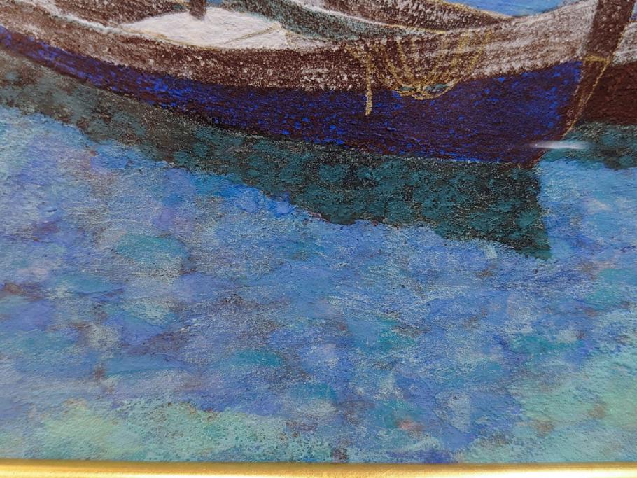 真作　松本栄　「珊瑚礁の海」　日本画(絵画、風景、額装、共シール、箱付き)(R-075900)