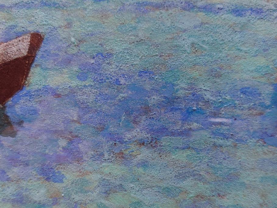 真作　松本栄　「珊瑚礁の海」　日本画(絵画、風景、額装、共シール、箱付き)(R-075900)