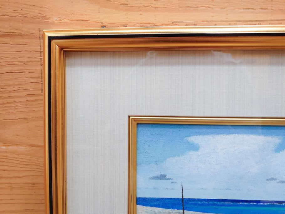 真作　松本栄　「珊瑚礁の海」　日本画(絵画、風景、額装、共シール、箱付き)(R-075900)