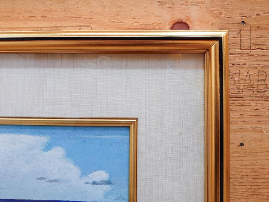 真作　松本栄　「珊瑚礁の海」　日本画(絵画、風景、額装、共シール、箱付き)(R-075900)