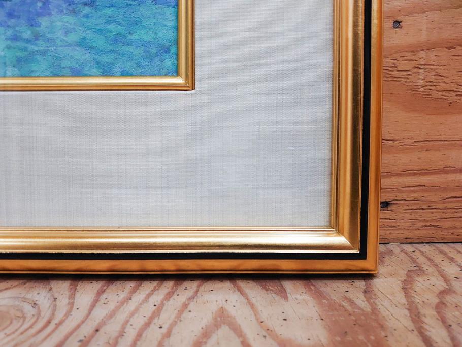 真作　松本栄　「珊瑚礁の海」　日本画(絵画、風景、額装、共シール、箱付き)(R-075900)