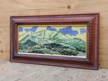 真作　超稀少　田崎広助(廣助)　「宝満山」　74.5cm×39.5cm　磁彩画(陶板画、陶額、額装)(R-075901)