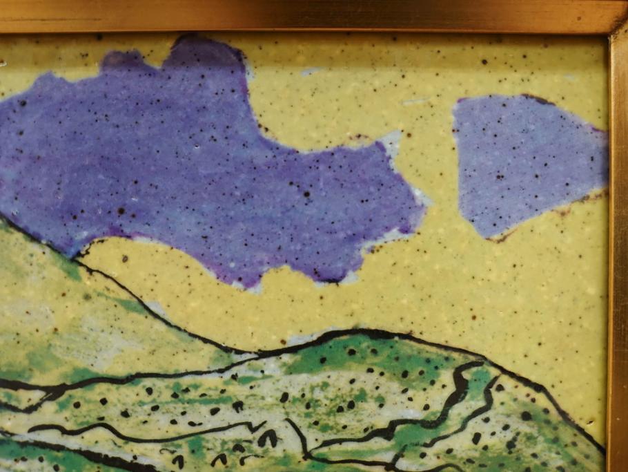 真作　超稀少　田崎広助(廣助)　「宝満山」　74.5cm×39.5cm　磁彩画(陶板画、陶額、額装)(R-075901)