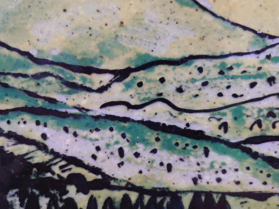 真作　超稀少　田崎広助(廣助)　「宝満山」　74.5cm×39.5cm　磁彩画(陶板画、陶額、額装)(R-075901)