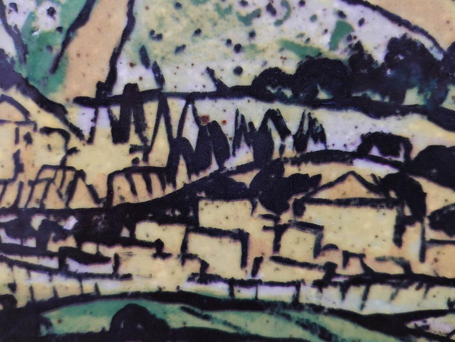 真作　超稀少　田崎広助(廣助)　「宝満山」　74.5cm×39.5cm　磁彩画(陶板画、陶額、額装)(R-075901)