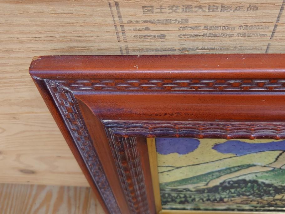 真作　超稀少　田崎広助(廣助)　「宝満山」　74.5cm×39.5cm　磁彩画(陶板画、陶額、額装)(R-075901)