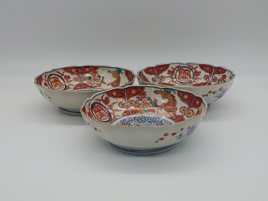 幕末 富長貴春(富貴長春) 伊万里 色絵染付 5寸皿 約15.5cm 色