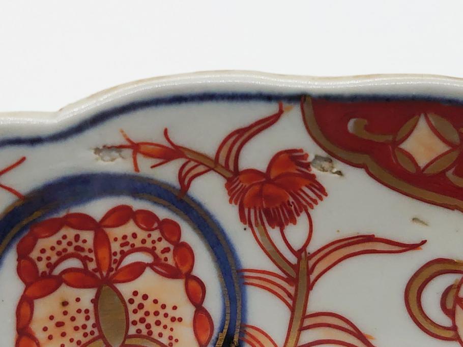 幕末 富長貴春(富貴長春) 伊万里 色絵染付 5寸皿 約15.5cm 色